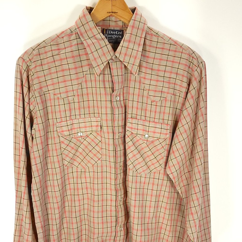 Vintage DeeCee Rangers Western Shirt Men's 16 L 16 1/2 Dress Tail Snap Front